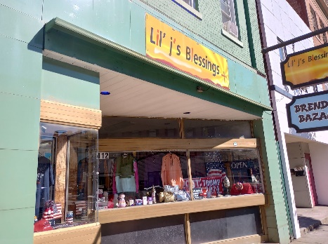 Exterior of the Lil’ J’s Blessings shop in downtown Charleroi, Pa.